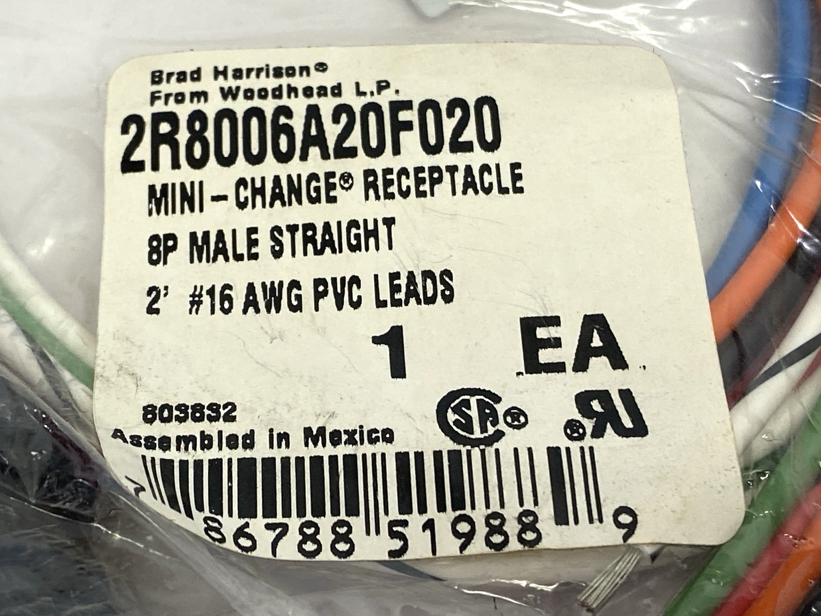 Brad Harrison Woodhead 2R8006A20F020 Mini-Change Receptacle 8P Male Straight 2' - Maverick Industrial Sales