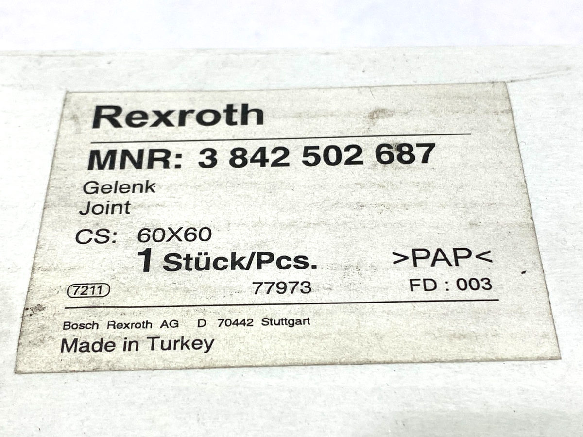 Rexroth 3842502687 Aluminum Joint 60X60 MISSING HARDWARE - Maverick Industrial Sales