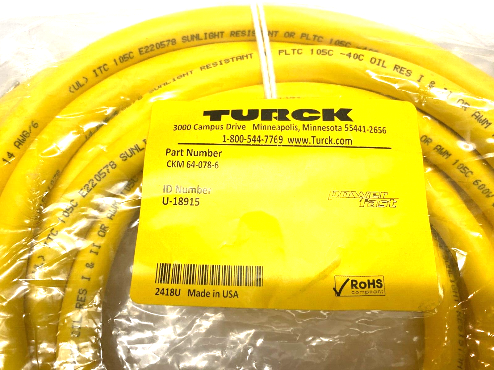 Turck CKM 64-078-6 Powerfast Single Ended Cordset M23 Straight Female U-18915 - Maverick Industrial Sales