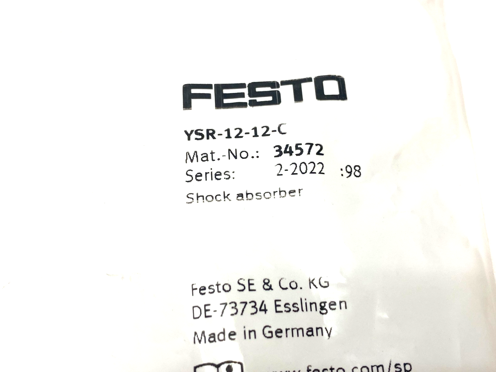 Festo YSR-12-12-C Self-Adjusting Shock Absorber Size 12, 12mm Stroke 34572 - Maverick Industrial Sales