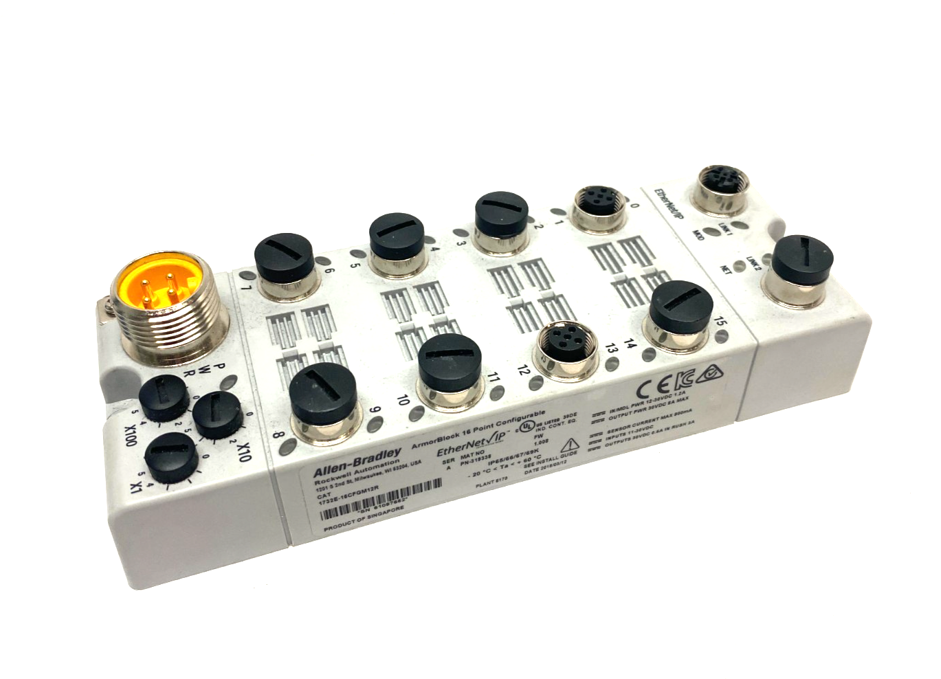 1732E-16CFGM12R | Allen Bradley Ser. A ArmorBlock 16-Point Conf. Ethernet I/O Mod - Used - Maverick Industrial Sales