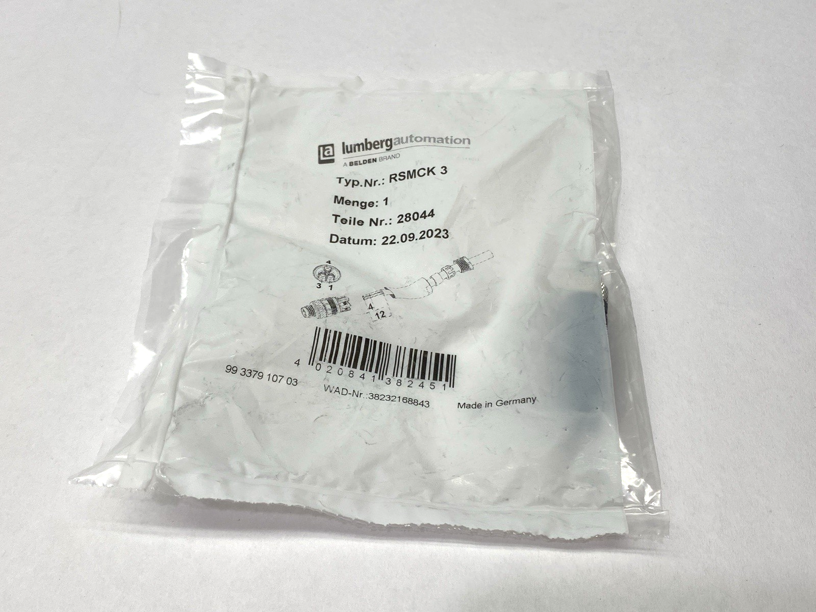 Lumberg Automation RSMCK 3 Connector 3-Pole M8 28044 - Maverick Industrial Sales