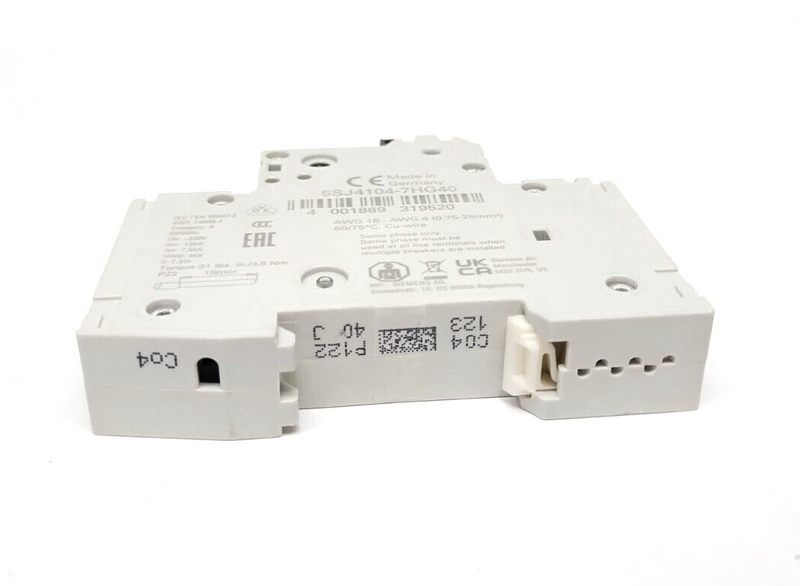 Siemens 5SJ4104-7HG40 Miniature Circuit Breaker 240V 14kA 1P 4A - Maverick Industrial Sales