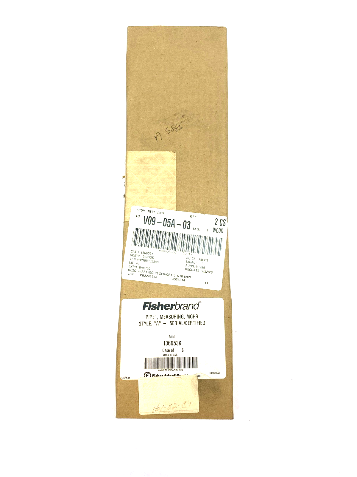 Fisher Scientific 136653K 5 mL SER A Mohr Pipet LOT OF 6 - Maverick Industrial Sales