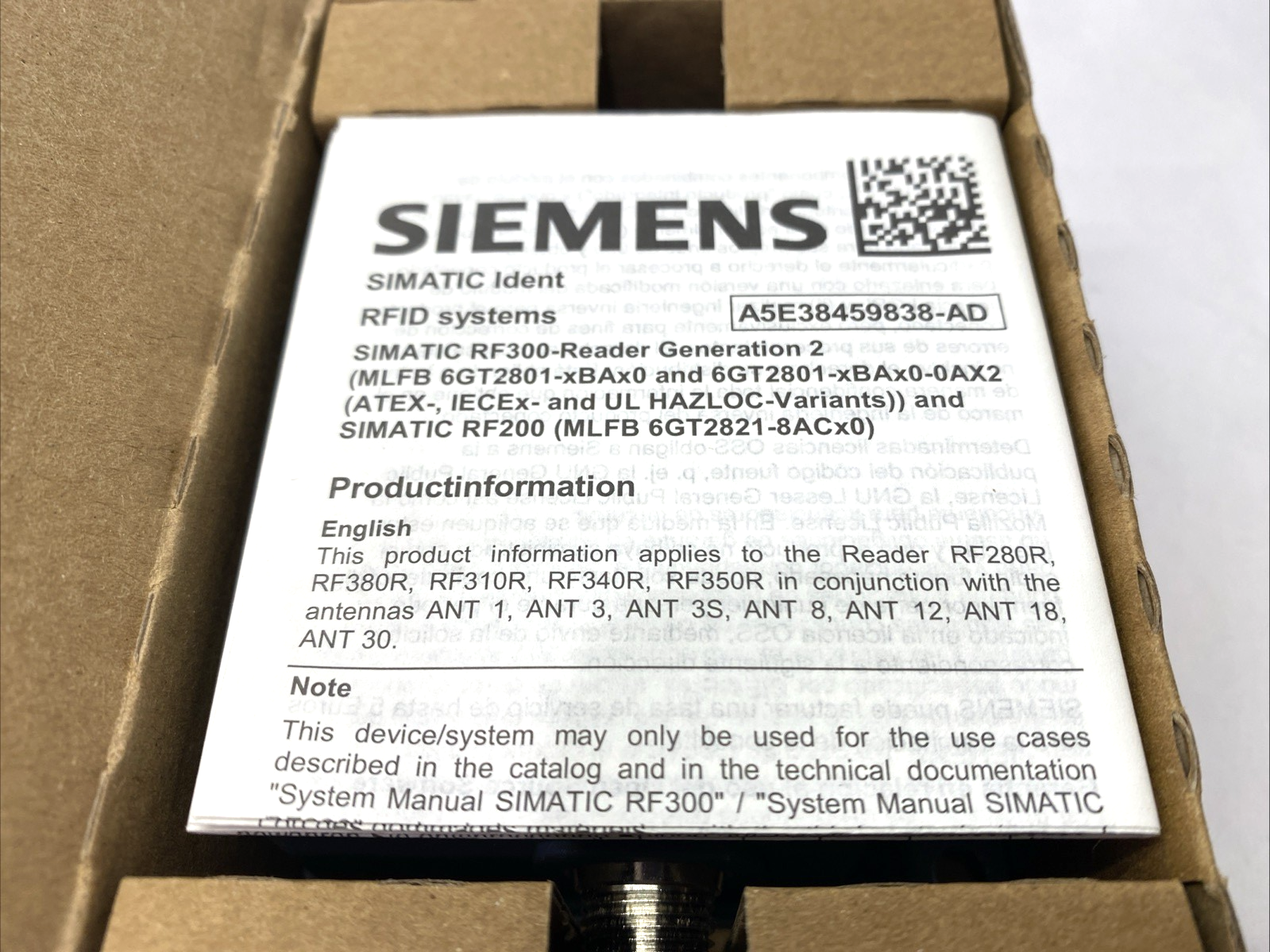 Siemens 6GT2801-2BA10 RF Reader SIMATIC RF340R 75mm x 75mm x 41mm - Maverick Industrial Sales