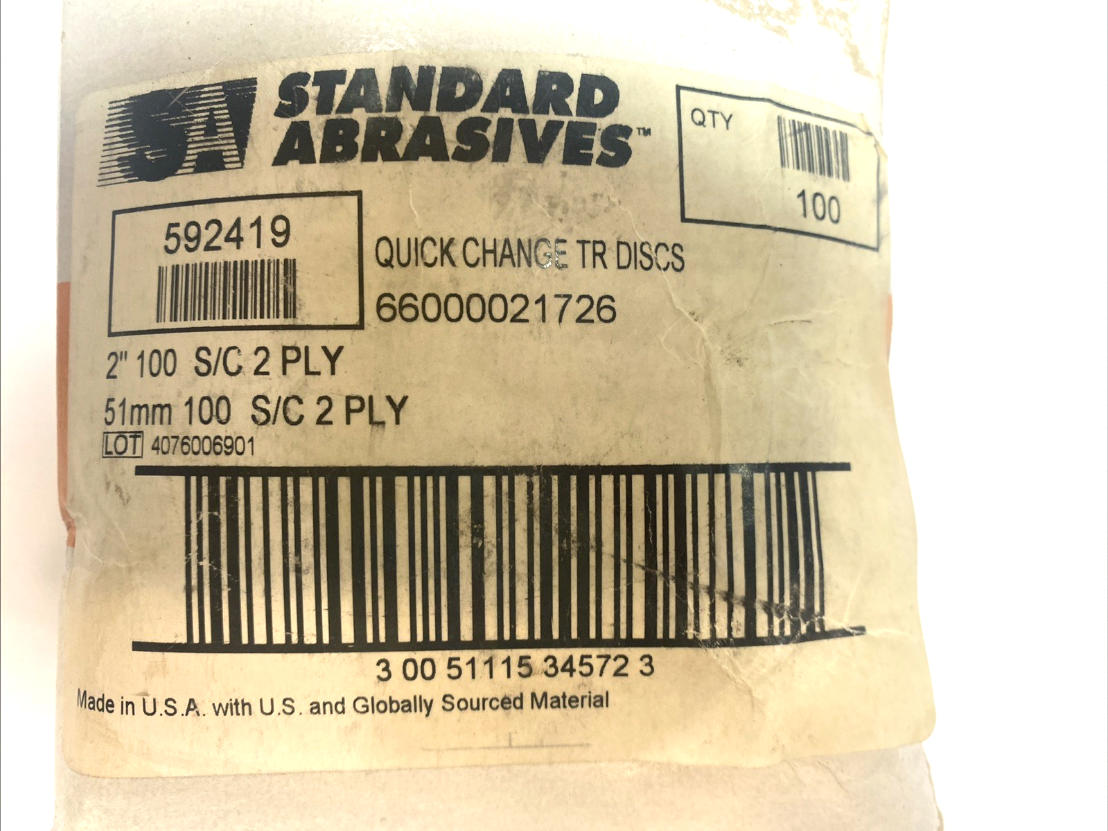 7010330781 | Standard Abrasives 2-Ply Abrasive Disc PKG OF 74 - New Other - Maverick Industrial Sales
