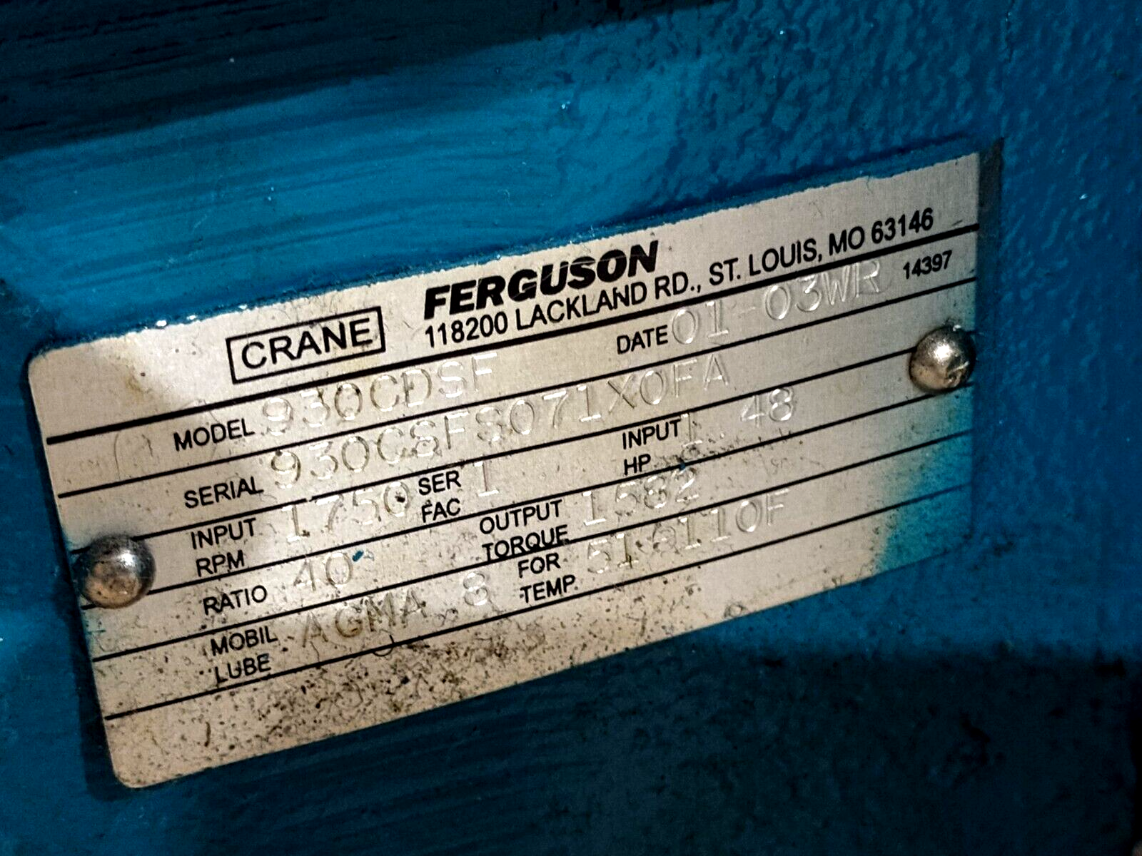 Crane Ferguson S250 Right-Hand Index Drive 6-F150-270 & Winsmith 930CDSF Reducer - Maverick Industrial Sales