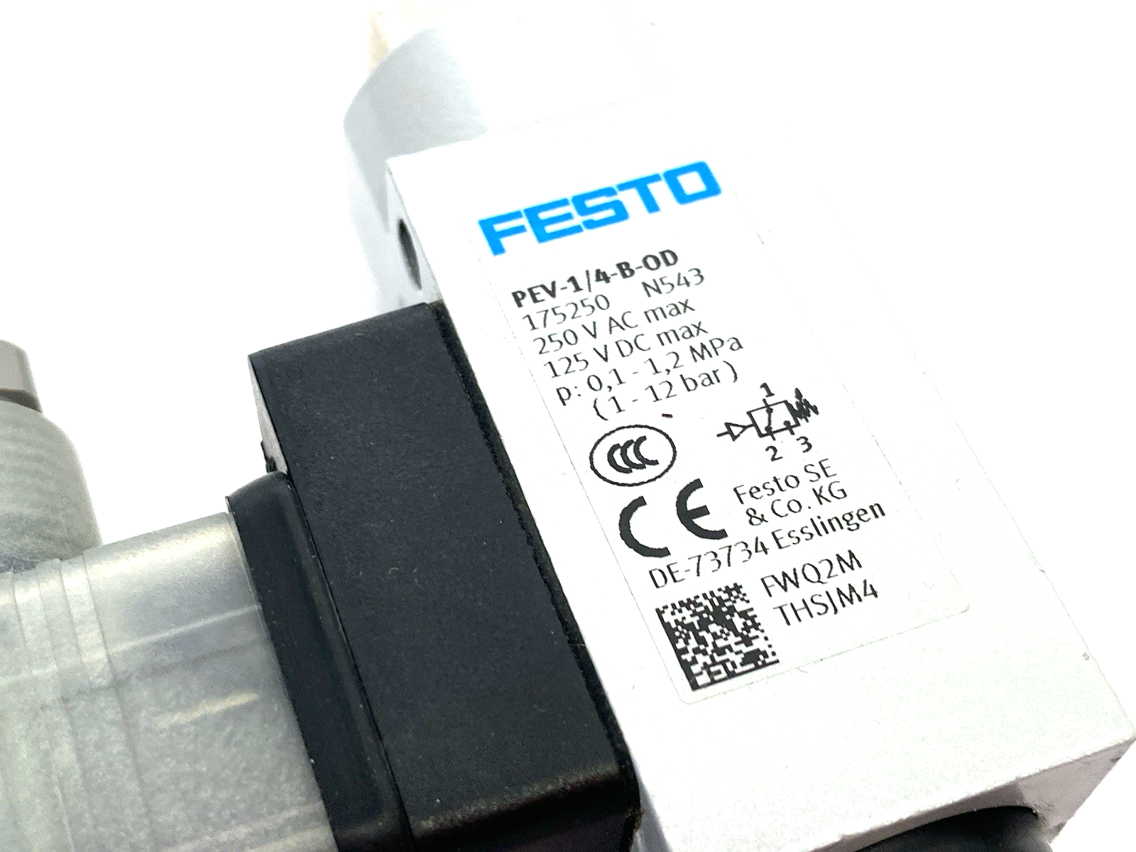 | Festo PEV-1/4-B-OD Pressure Switch, Relative Pressure, EN 60947-5-1, 175250 - Used - Maverick Industrial Sales