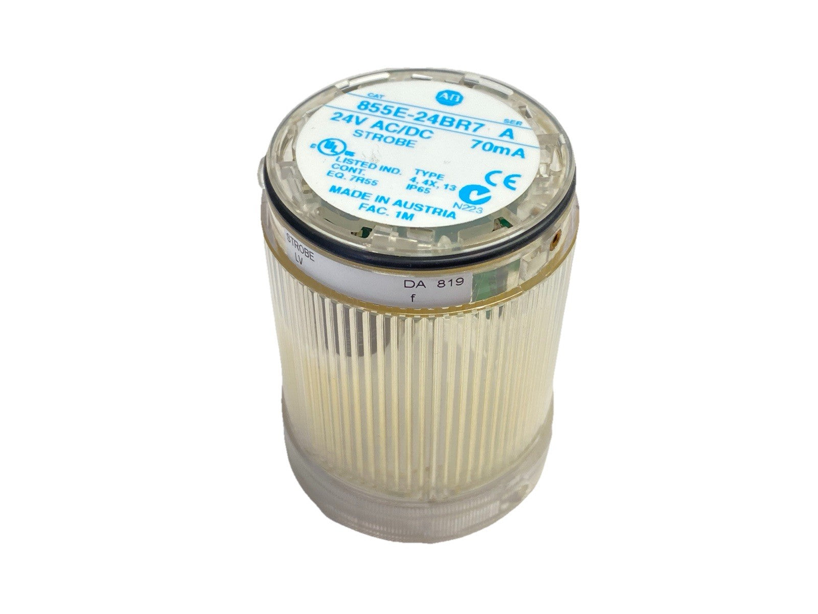 855E-24BR7 | Allen Bradley Ser A Strobe Stack Light Clear 50mm 70mA 24V - Used - Maverick Industrial Sales