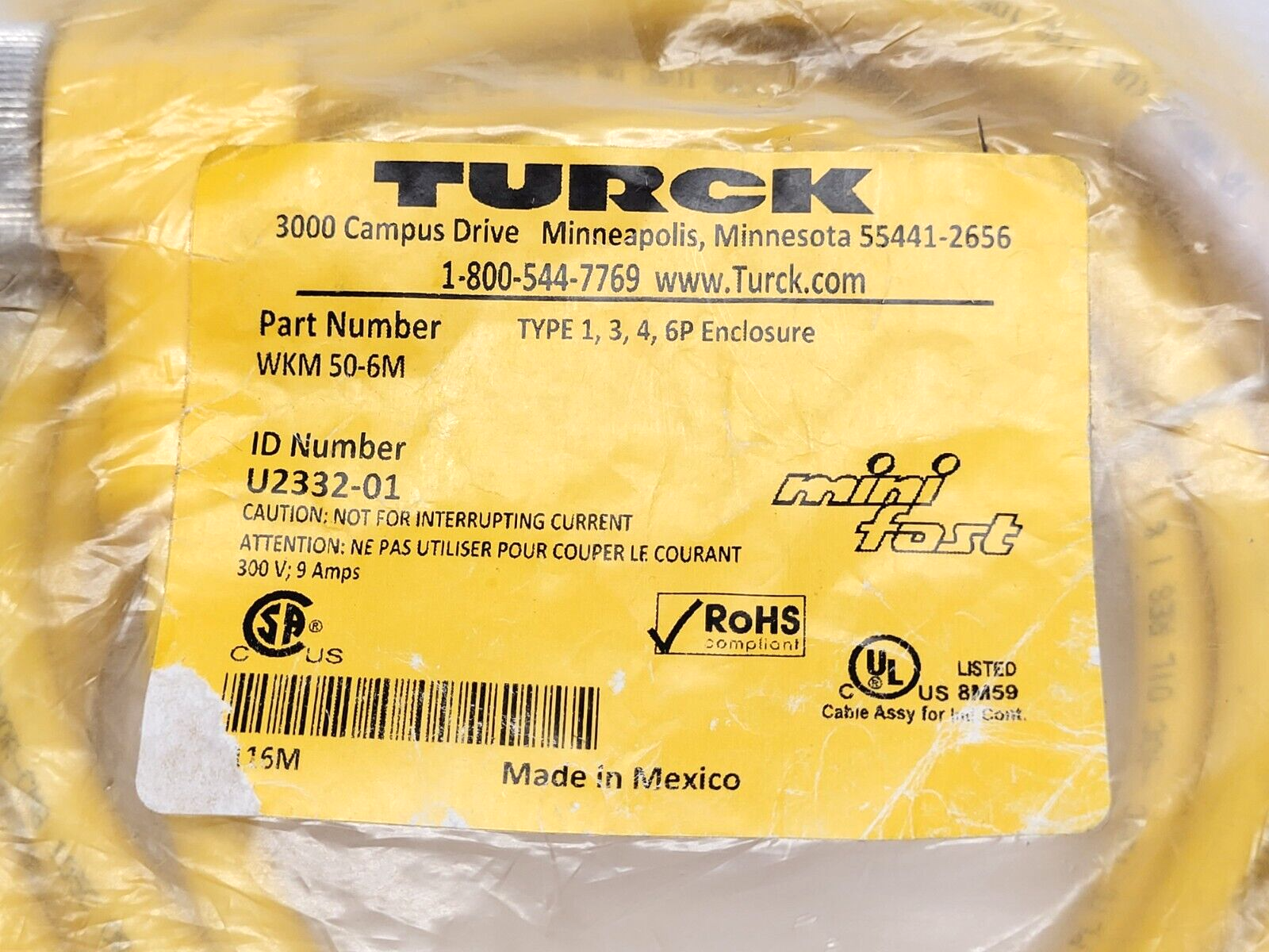 Turck WKM 50-6M Actuator and Sensor Cordset 5-Pin Female Right Angle U2332-01 - Maverick Industrial Sales