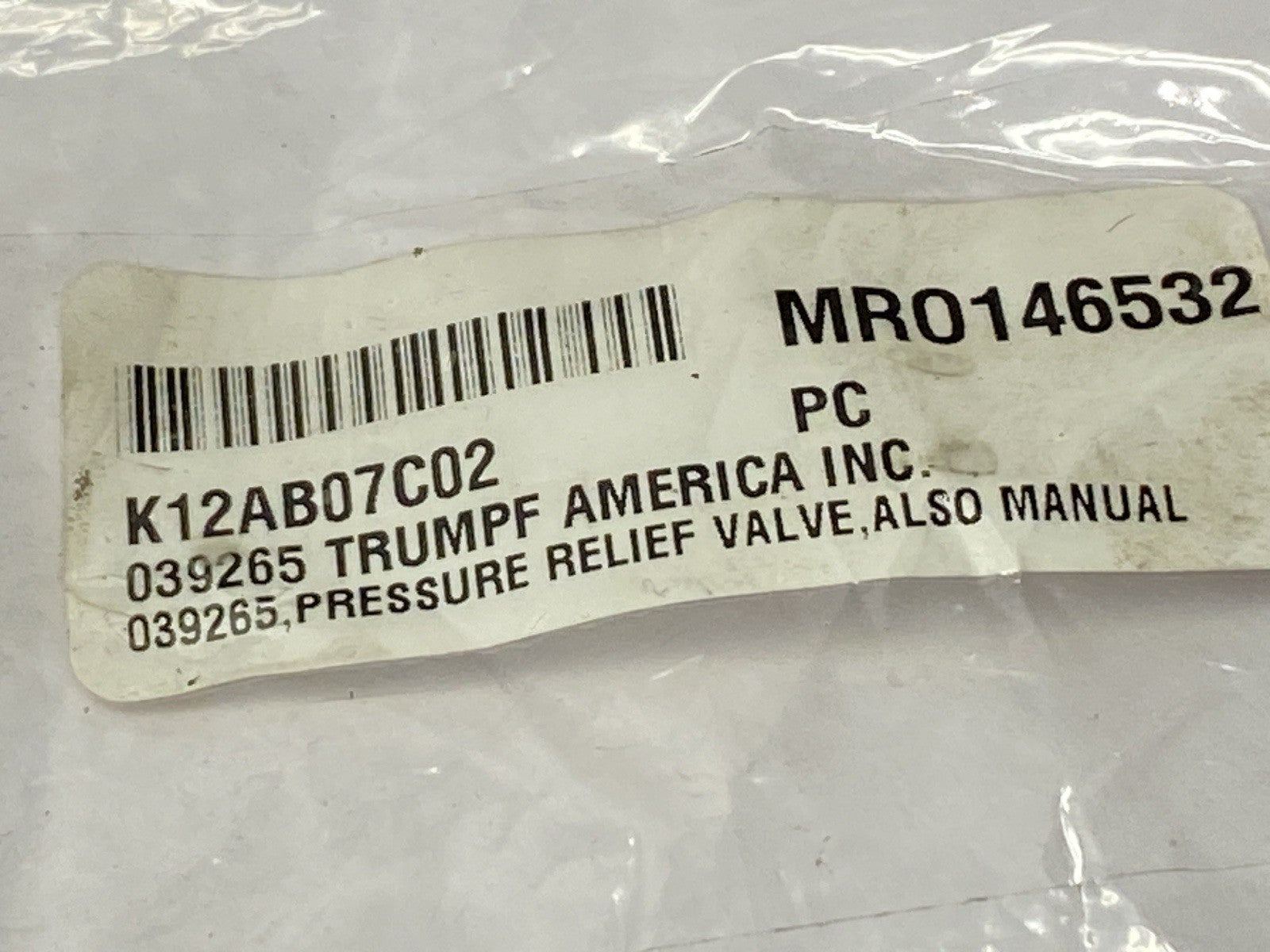 Trumpf 039265 Pressure Release Valve DK10-4-250P-190-317G - Maverick Industrial Sales