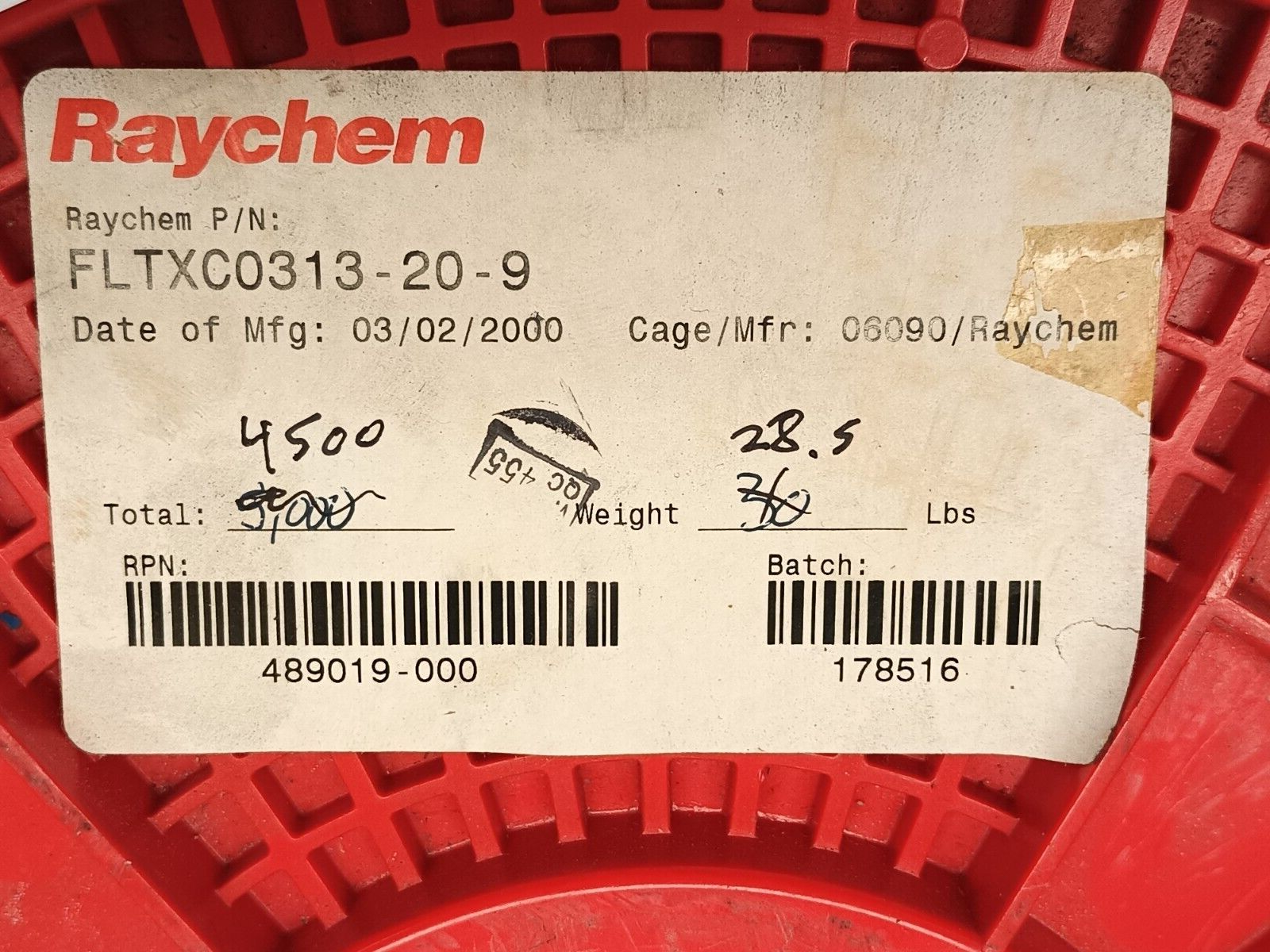 Raychem FLTXC0313-20-9 White AWM Style 10297 Wire 20 AWG 600V 489019-000 4500' - Maverick Industrial Sales