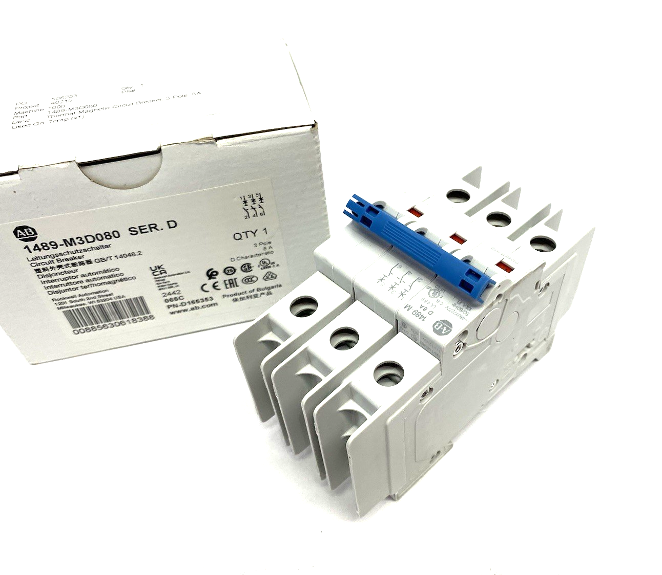 1489-M3D080 | Allen Bradley Ser. D Circuit Breaker 3-Pole 8A - New Other - Maverick Industrial Sales