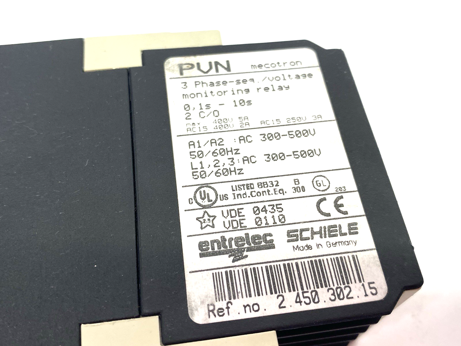 2.450.302.15 | Entrelec Schiele PVN mecotron® Phase Monitoring Relay 3-Phase seq. - Used - Maverick Industrial Sales