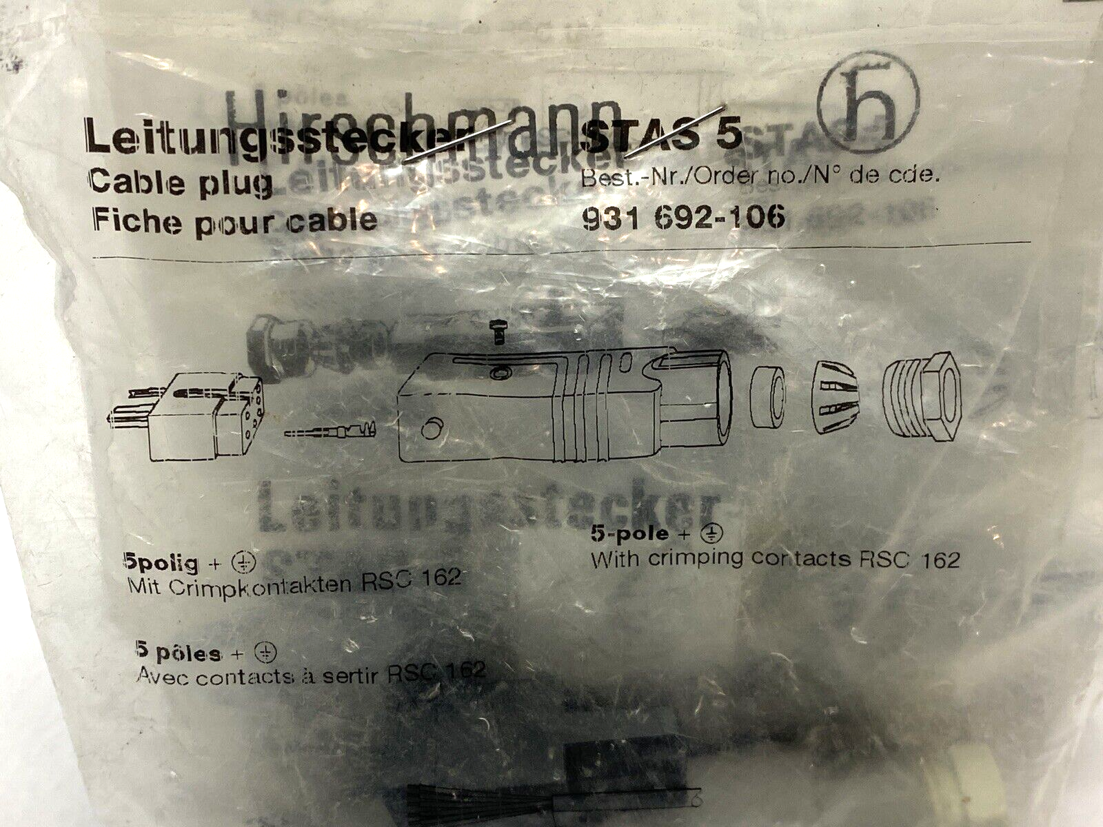 Hirschmann 931692‑106 Leitungsstecker STAS 5 Cable Plug LOT OF 6 - Maverick Industrial Sales