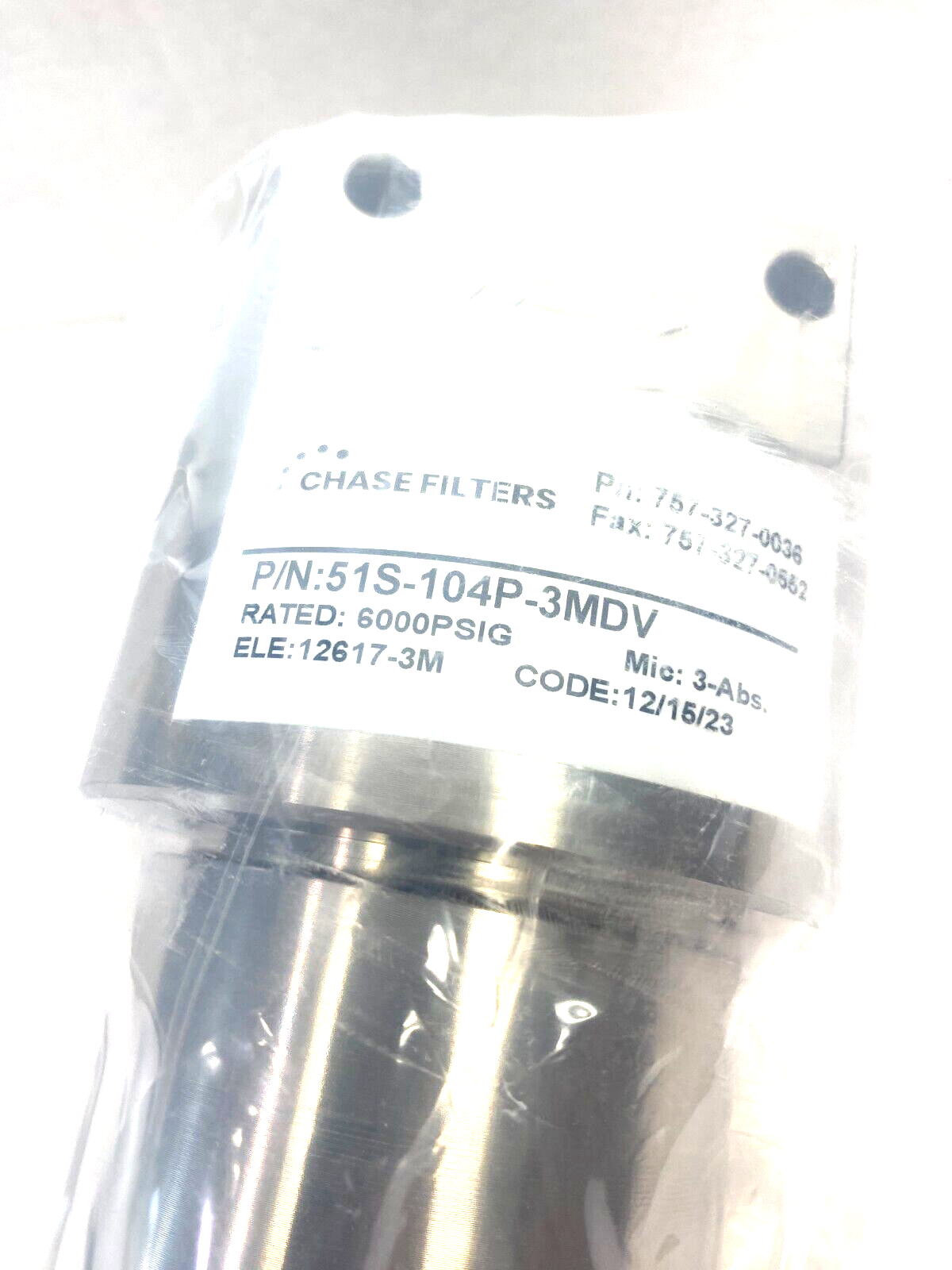 Chase Filters 51S-104P-3MDV T-Type Ultra High Pressure Filter 6000PSIG - Maverick Industrial Sales