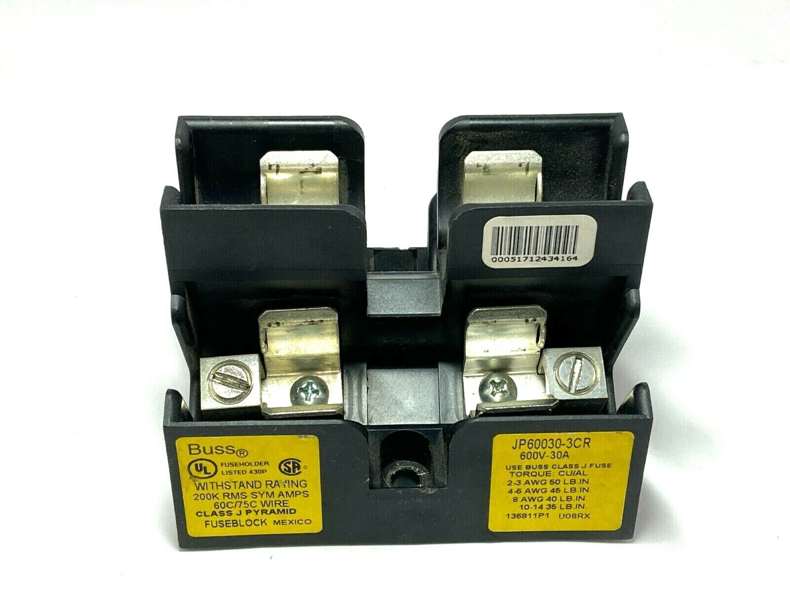 Buss JP60030-3CR Fuse Holder Fuseblock 600V 30A Class J Pyramid - Maverick Industrial Sales