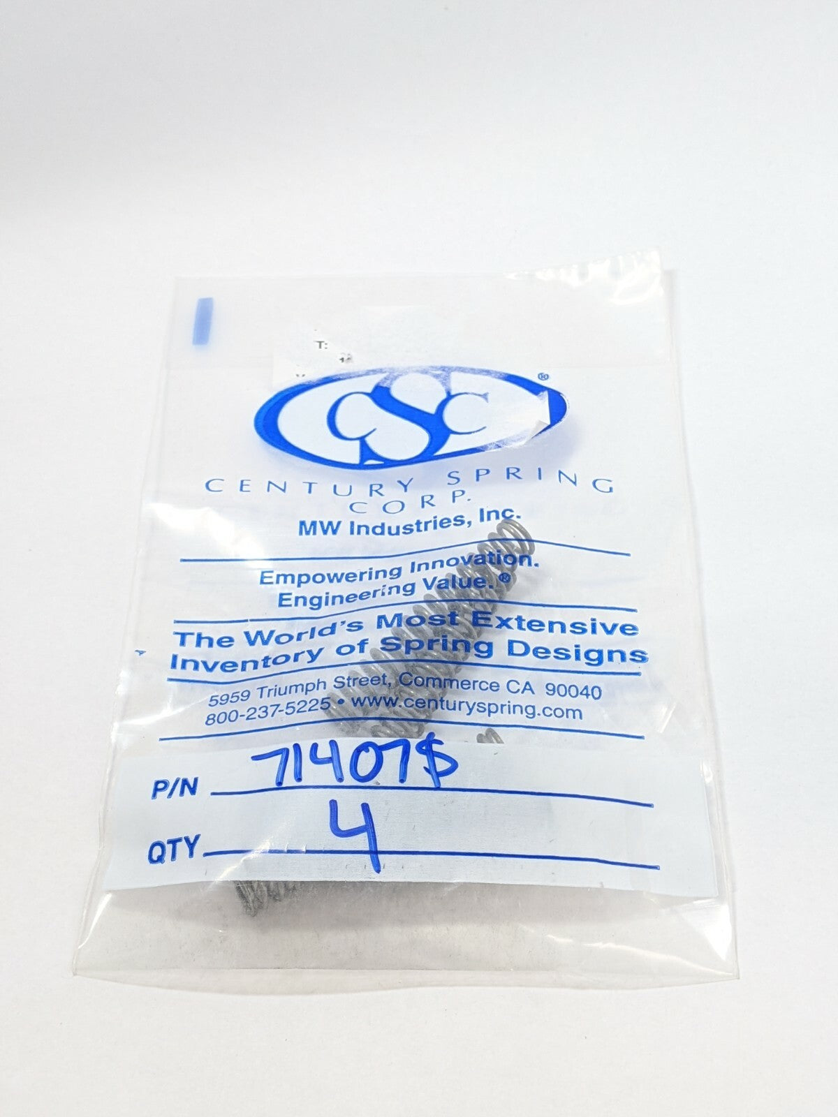 Century Spring 71407S Compression Spring 2.5”, .0420” OD, .310” ID PACK OF 4 - Maverick Industrial Sales