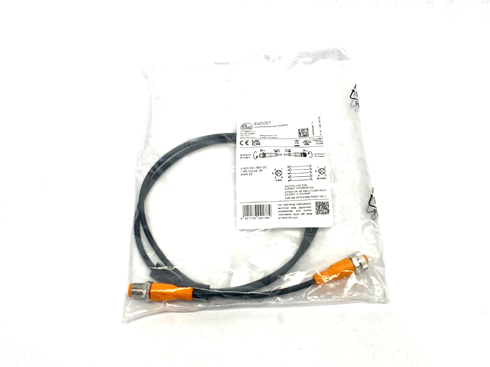 Ifm EVC057 Double Ended Connection Cable M12 5-Pin VDOGH050MSS0001H05STGH050MSS - Maverick Industrial Sales