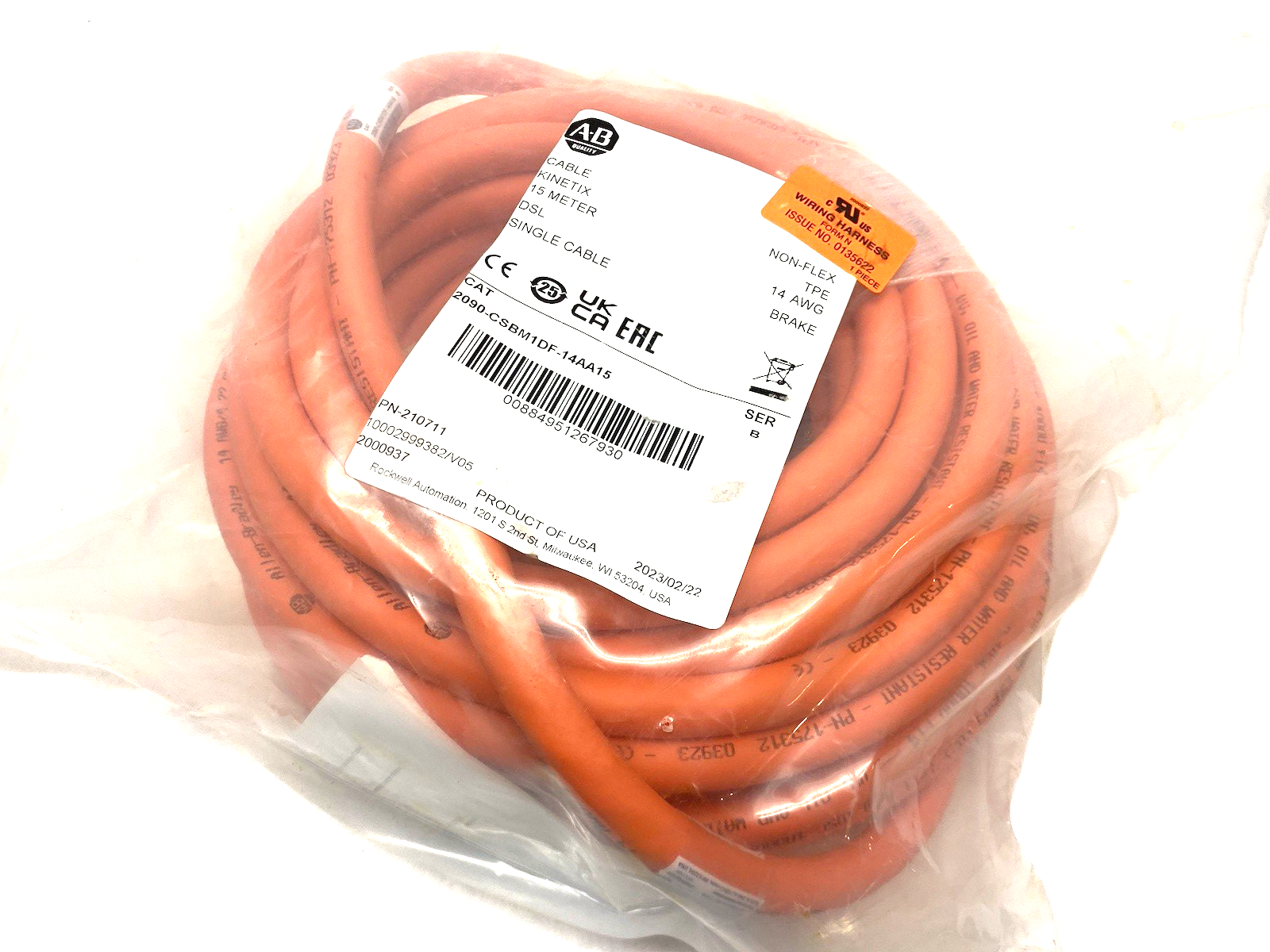 2090-CSBM1DF-14AA15 | Allen Bradley Ser. B Kinetix Single Cable, 15m DSL Non-Flex - New - Maverick Industrial Sales