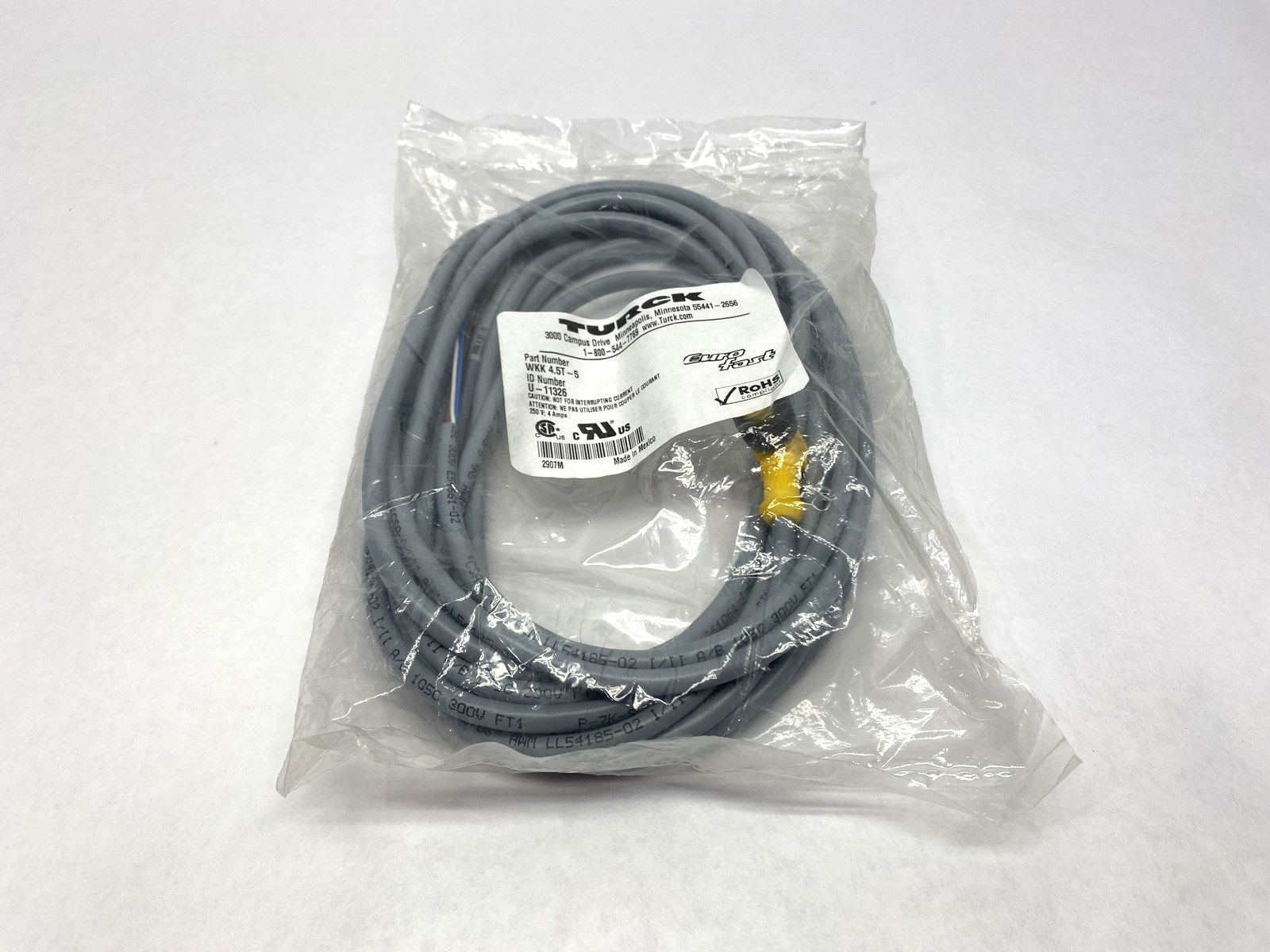 Turck WKK 4.5T-5 EuroFast Single-Ended M12 Female Cordset U-11326 - Maverick Industrial Sales