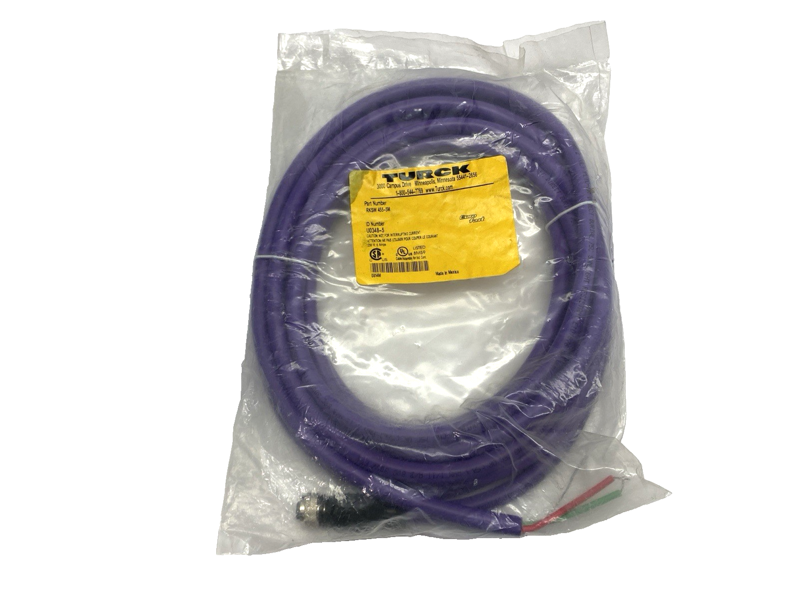 Turck RKSW 455-5M Single-Ended 5-Pin M12 Female Connector Cordset U0348-5 - Maverick Industrial Sales