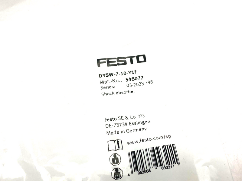 Festo DYSW-7-10-Y1F Pneumatic Shock Absorber 10mm Stroke 548072 - Maverick Industrial Sales