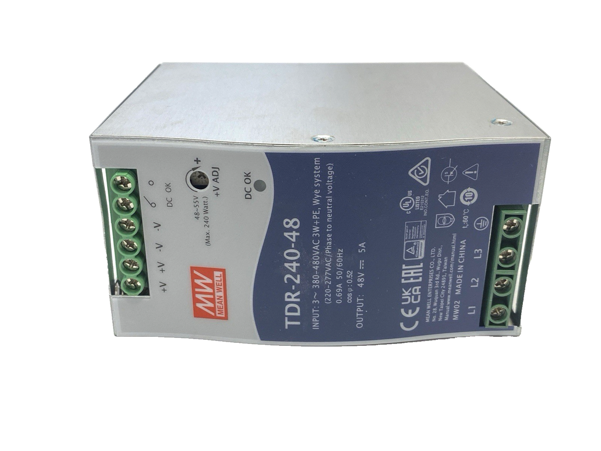 TDR-240-48 | Mean Well Industrial DIN Rail Power Supply 3-Phase 5A 48V 240W - New – Open box - Maverick Industrial Sales
