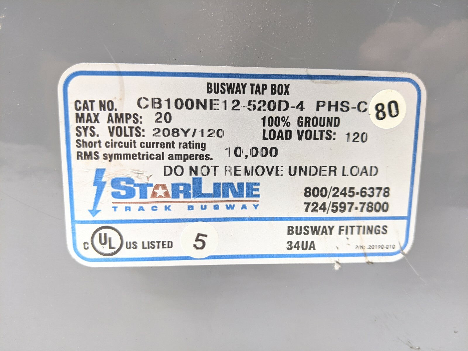 StarLine CB100NE12-520D-4 PHS-C Busway Tap Box 20A 120V - Maverick Industrial Sales