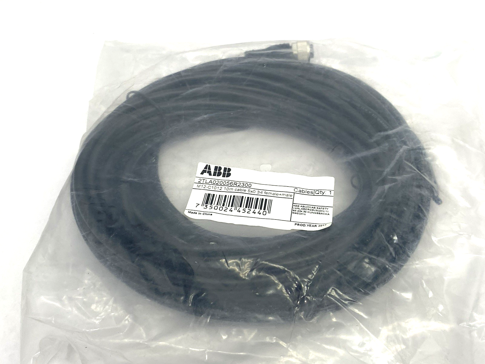 2TLA020056R2300 | ABB Straight M12 Shielded Cable 10m Length M12-C1012 - New - Maverick Industrial Sales