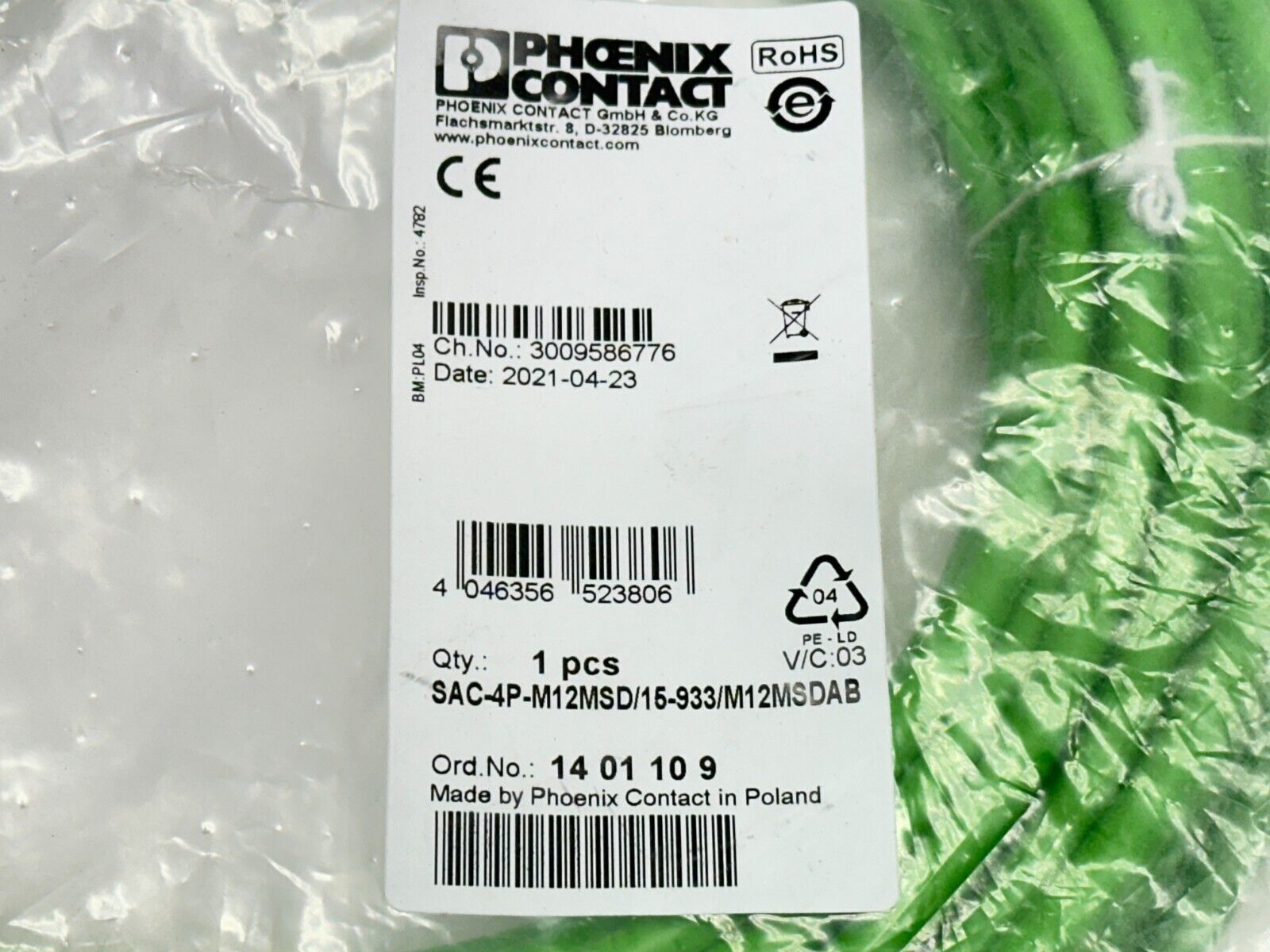 Phoenix Contact SAC-4P-M12MSD/15-933/M12MSDAB Network Cable 1401109 - Maverick Industrial Sales