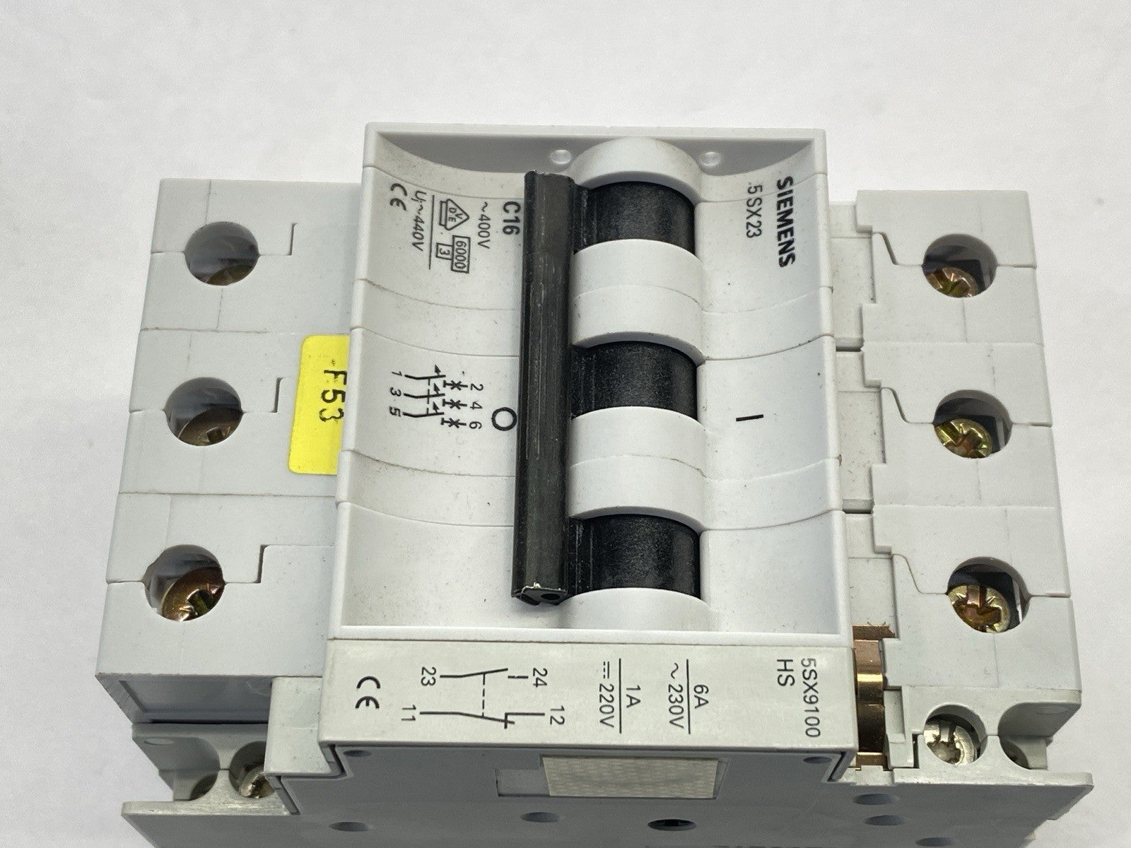 Siemens 5SX23C16 Circuit Breaker 3P 16A 480VAC w/ 5SX9100HS Auxiliary Contact - Maverick Industrial Sales