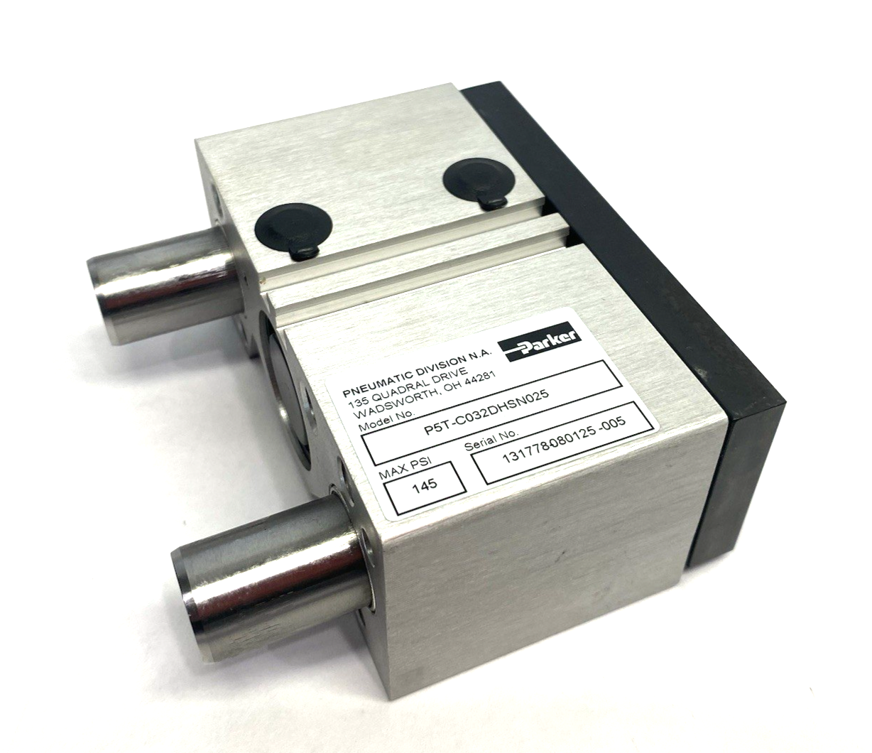 P5T-C032DHSN025 | Parker Pneumatic Guided Slide Cylinder, 25mm Stroke, 32mm Bore - New – Open box - Maverick Industrial Sales