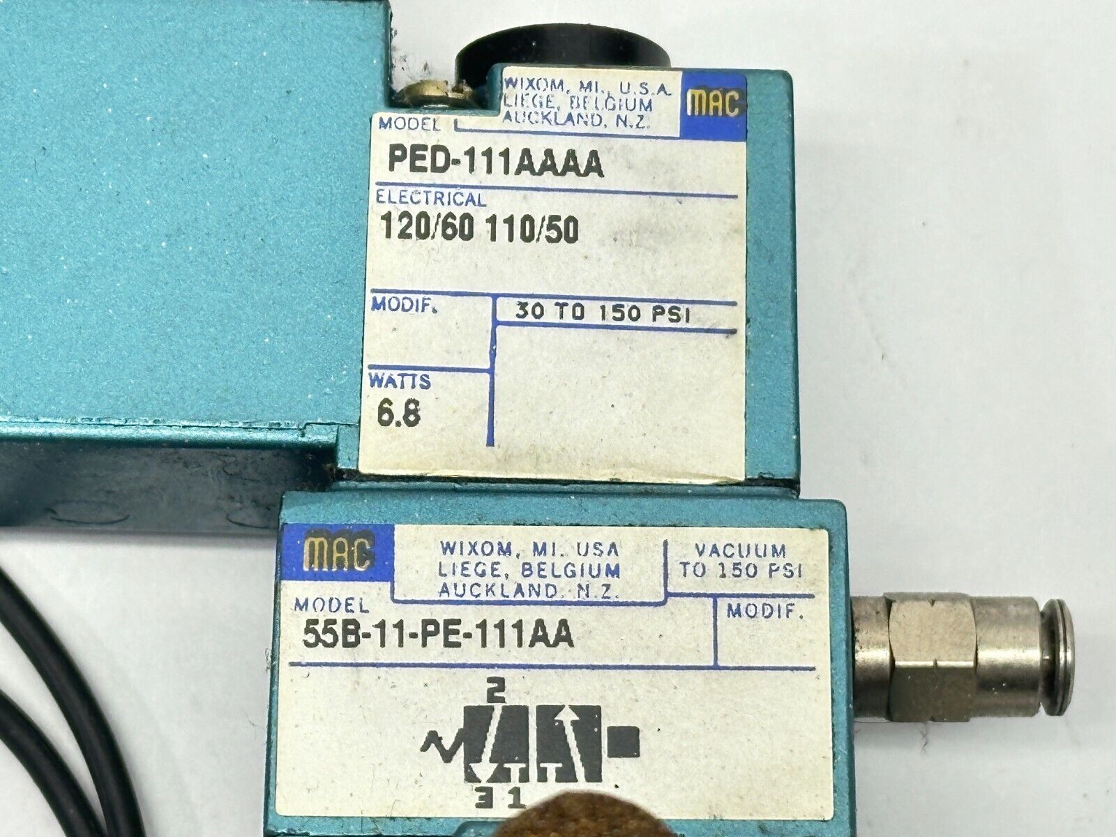 MAC Valves 55B-11-PE-111AA Pneumatic Solenoid Valve 120V 6.8W - Maverick Industrial Sales
