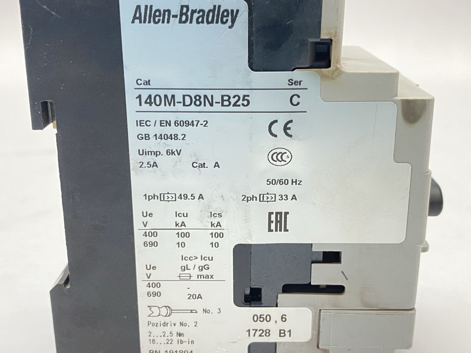 Allen Bradley 140M-D8N-B25 Ser C Motor Circuit Protector Circuit-Breaker 2.5A - Maverick Industrial Sales