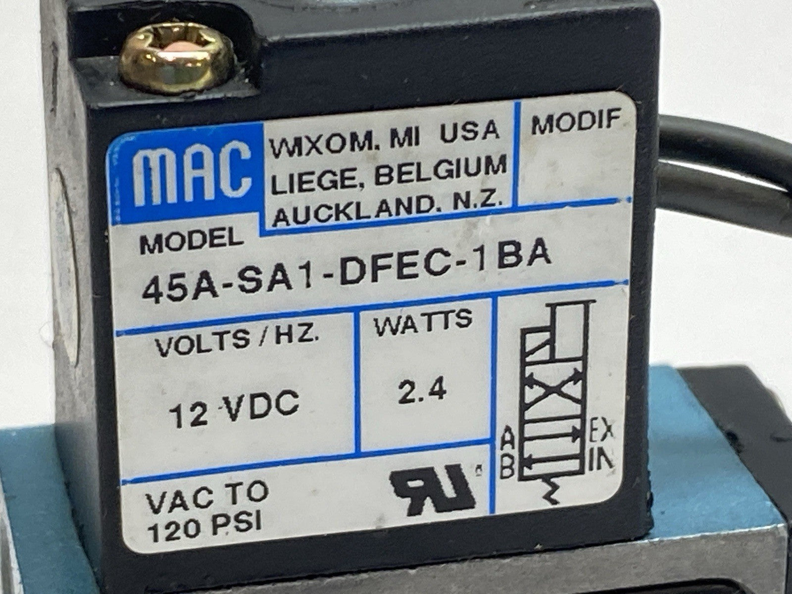 45A-SA1-DFEC-1BA | MAC Valves Solenoid Valve 12VDC 2.4W - Used - Maverick Industrial Sales
