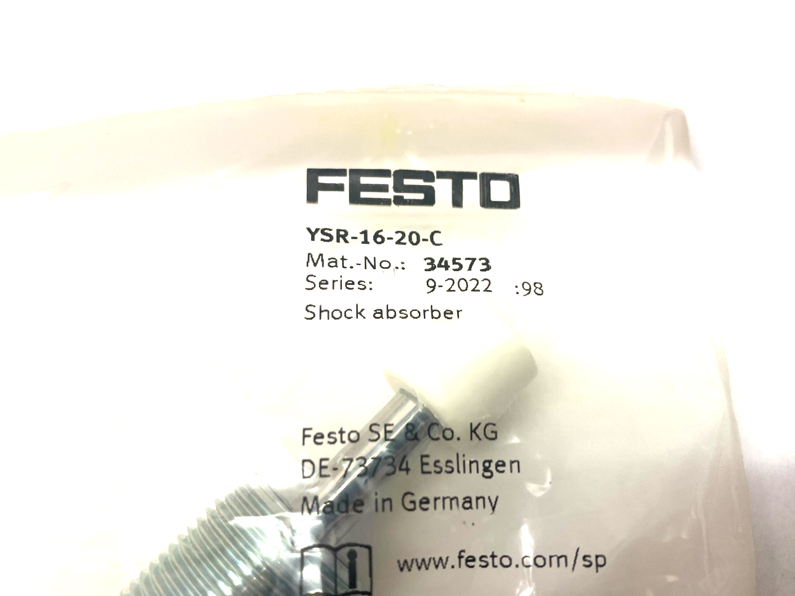 Festo YSR-16-20-C Self-Adjusting Shock Absorber Size 16 20mm Stroke 34573 - Maverick Industrial Sales