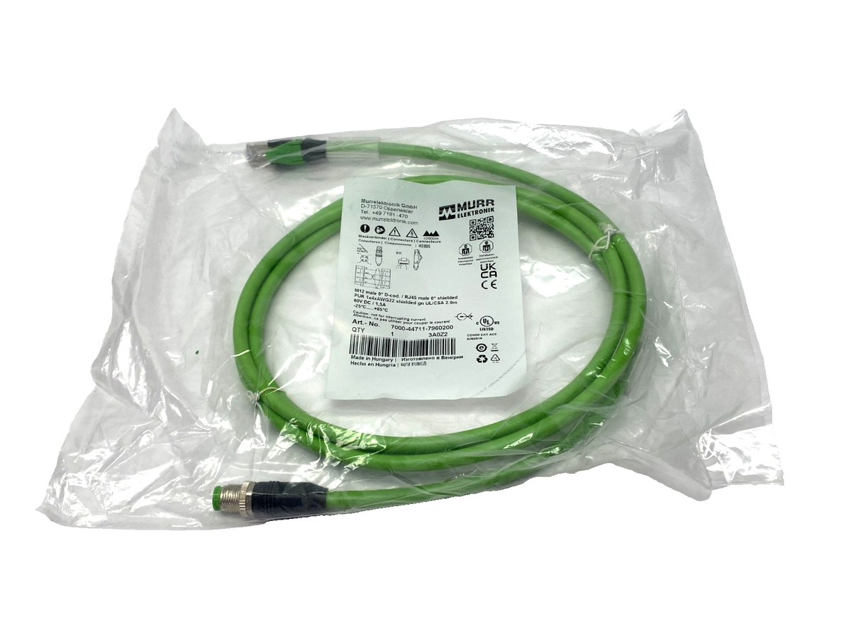 Murrelektronik 7000-44711-7960200 Double Ended Ethernet Cable M12 RJ45 4-Pole 2m - Maverick Industrial Sales