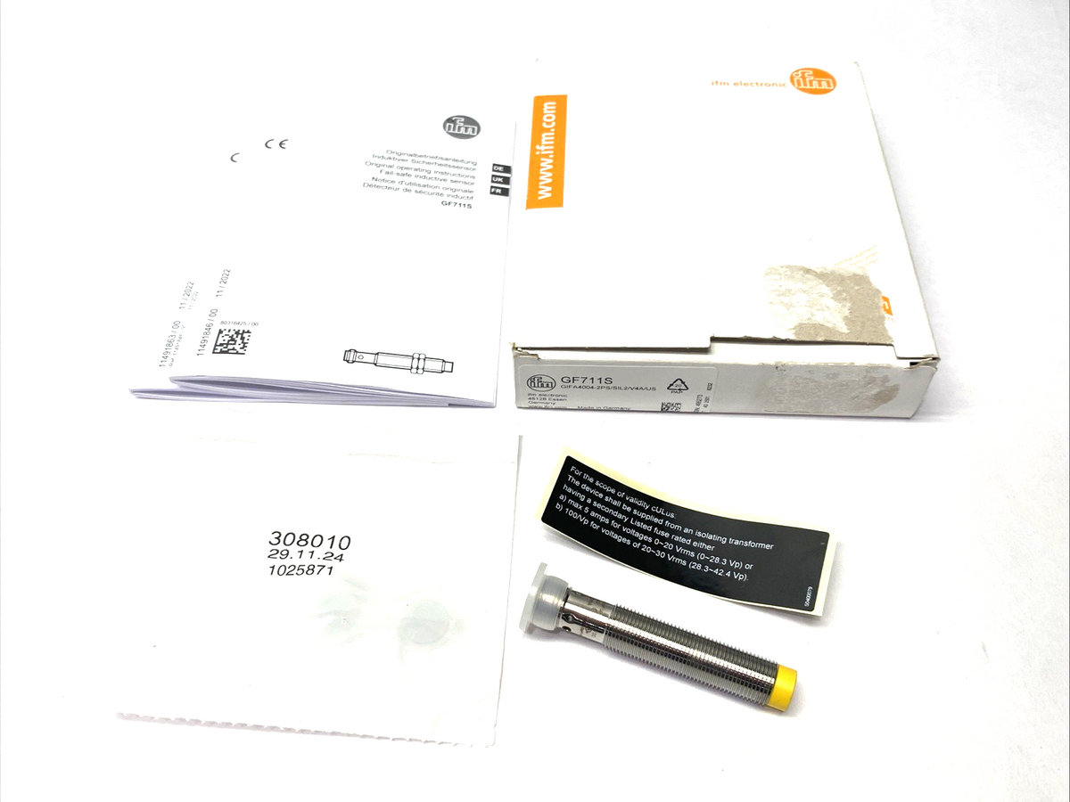 GF711S | ifm Fail-Safe Inductive Sensor, PNP 2x OSSD, GIFA4004-2PS/SIL2/V4A/US - New – Open box - Maverick Industrial Sales