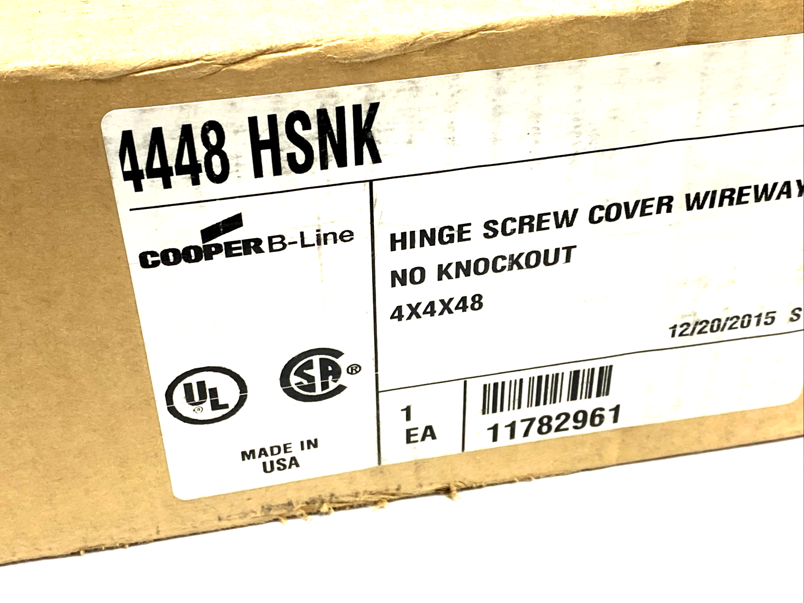 | Eaton 4448 HSNK B-Line Hinged Wiring Trough, Wireway 4" x 4" x 48", Gray, NEMA 1 - New Other - Maverick Industrial Sales