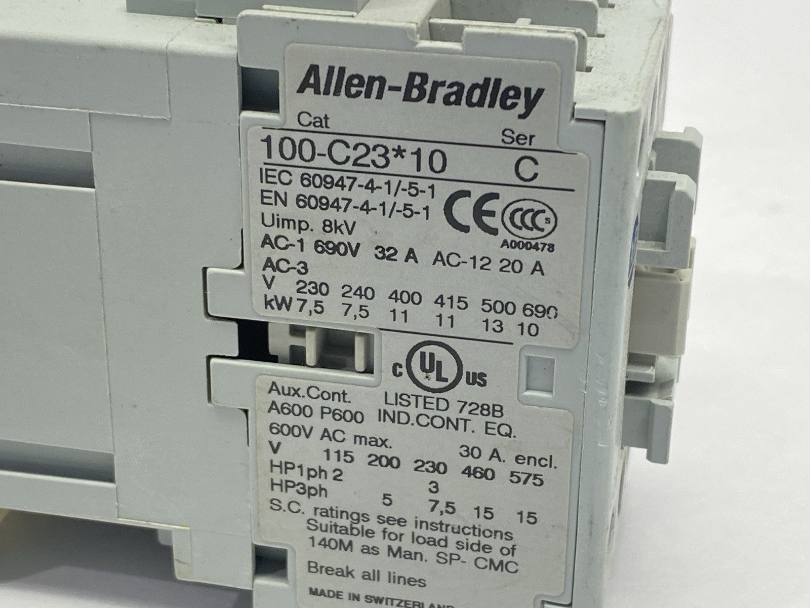 Allen Bradley 100-C23D10 Ser C Contactor 32A 690V 24VDC w/ 100-S Ser B - Maverick Industrial Sales