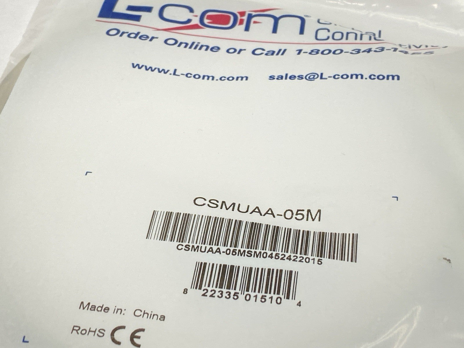 CSMUAA-05M | L-Com USB Cable USB A - USB A 0.5m LOT OF 2 - New - Maverick Industrial Sales