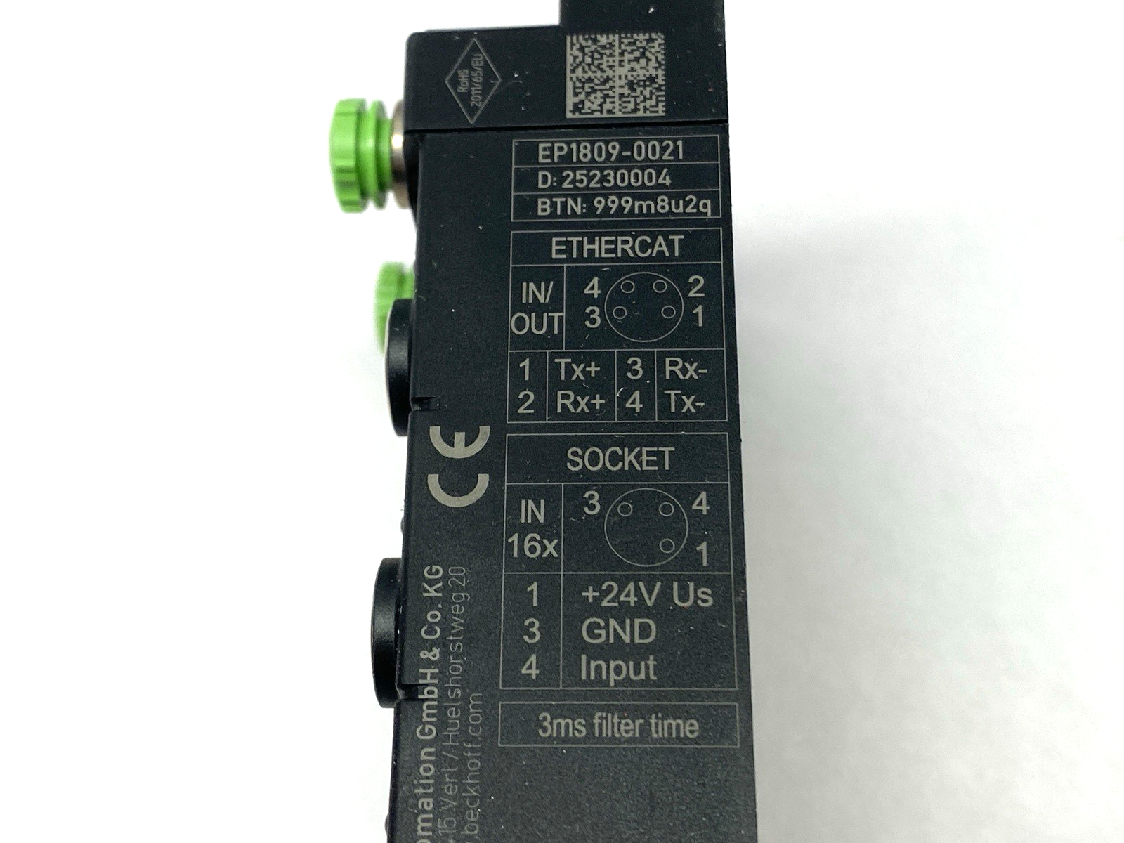 Beckhoff EP1809-0021 EtherCAT Box 16-Channel Digital Input M8 24VDC - Maverick Industrial Sales