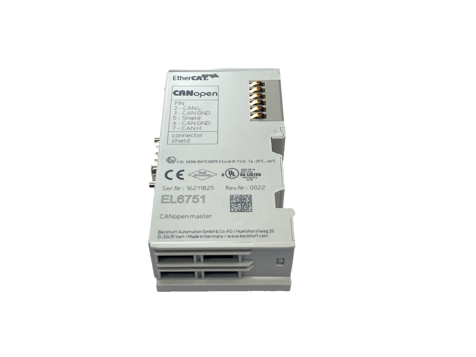 Beckhoff EL6751 EtherCAT Terminal, 1 Channel Communication Interface, CANopen - Maverick Industrial Sales