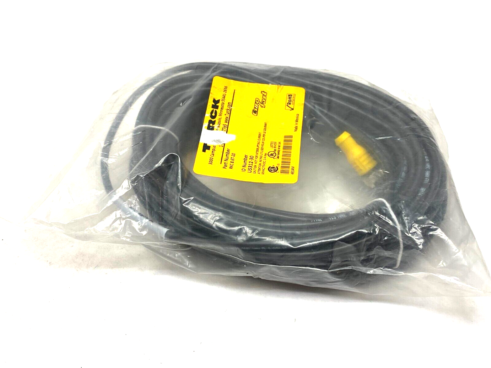 Turck RKC 8.6T-20 Eurofast Single Ended Cordset M12 8-Pin Female U5312-30 - Maverick Industrial Sales