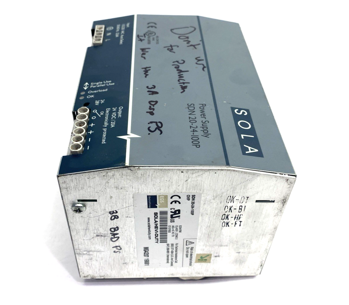 Sola SDN 20-24-100P Power Supply 115/230VAC 24VDC 10A - Maverick Industrial Sales