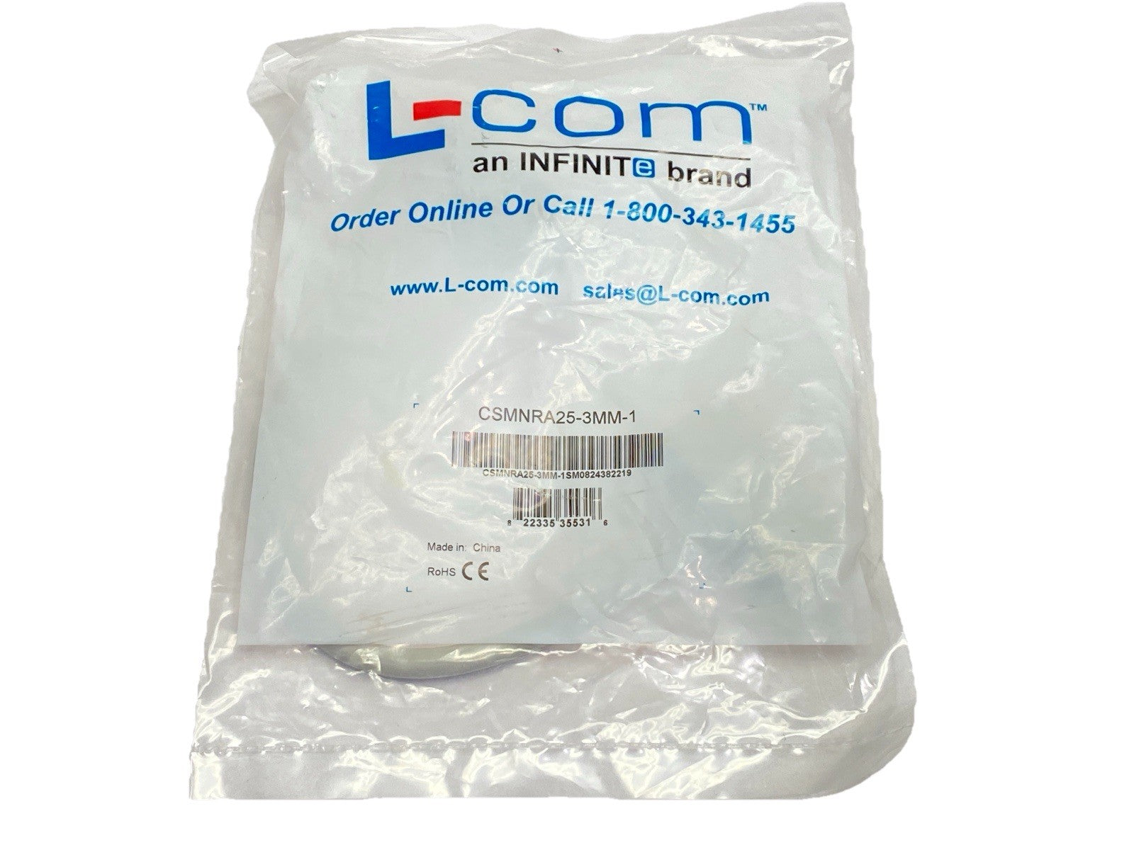 L-Com CSMNRA25-3MM-1 Molded D-Sub Cable DB25 Male Right Angle Exit 3 Male 1ft - Maverick Industrial Sales