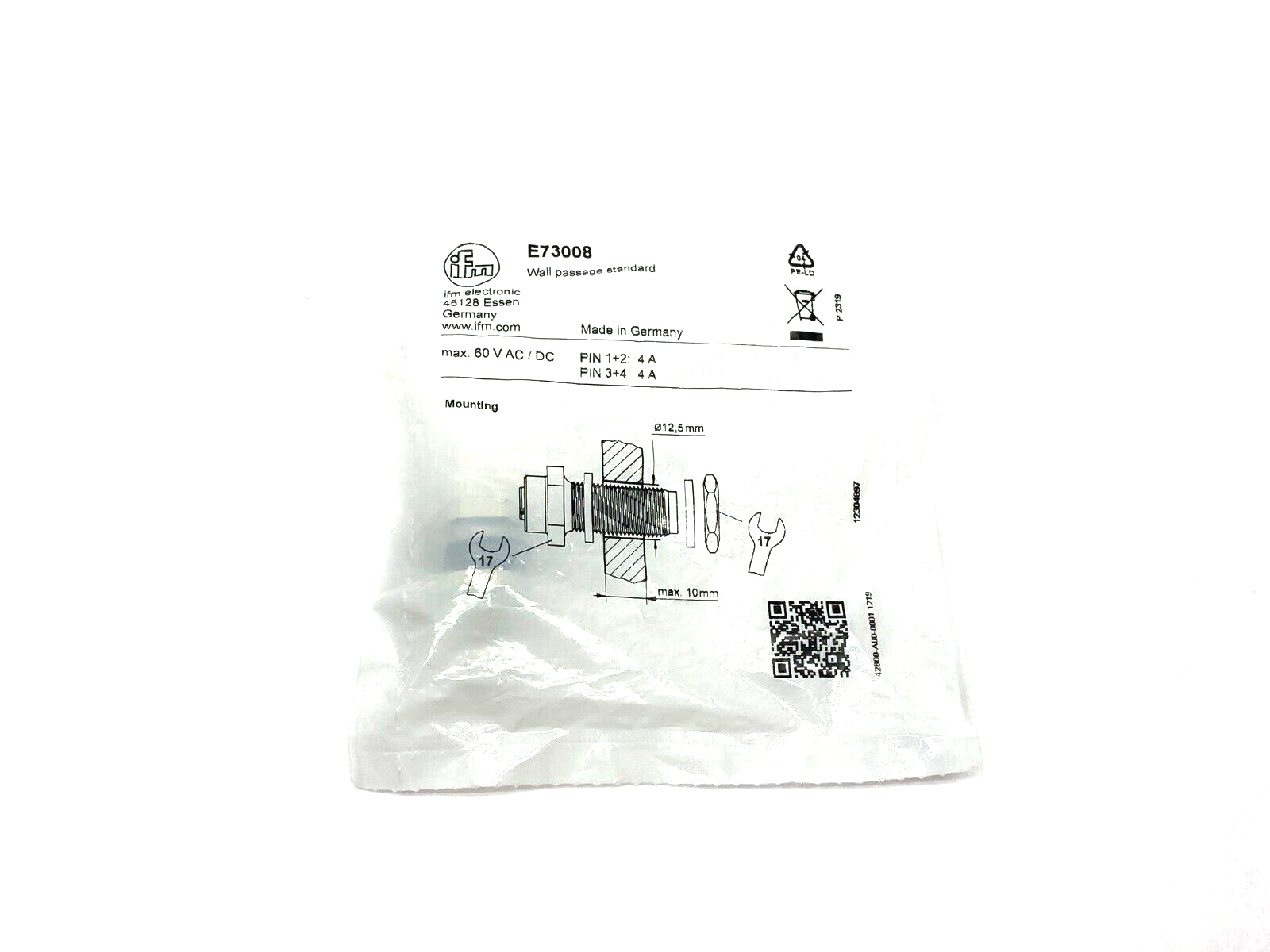 Ifm E73008 Nickel-Plated Wall Passage Standard Type 60V AC/DC 5-Pin M to F - New - Maverick Industrial Sales