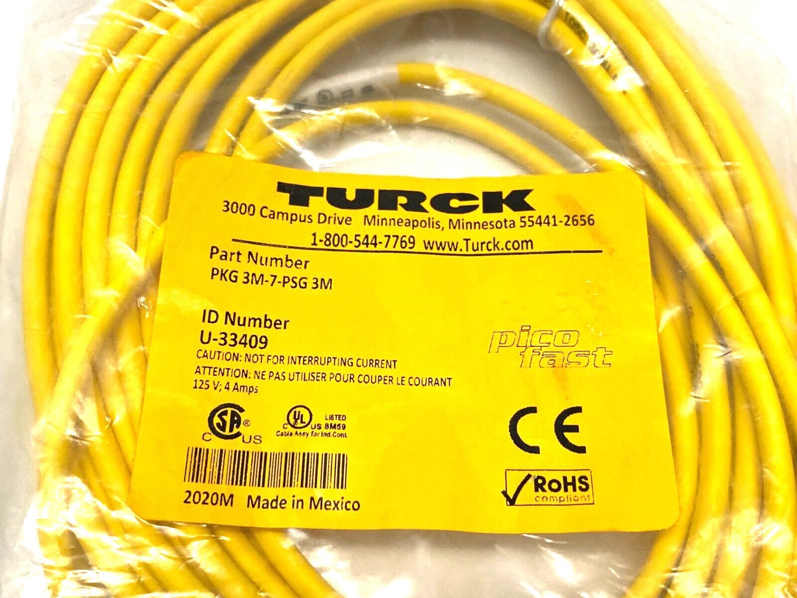 Turck PKG 3M-7-PSG 3M Picofast Double Ended Cordset M8 3-Pin F to M, U-33409 - Maverick Industrial Sales