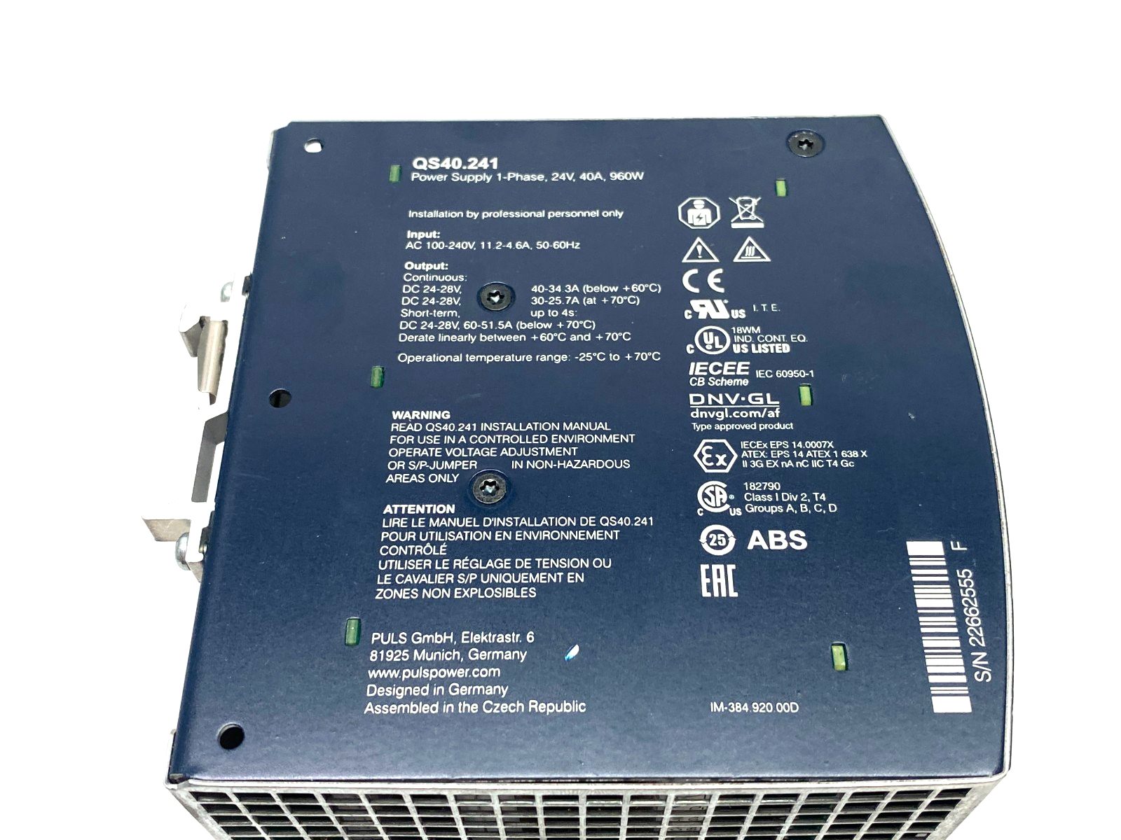 Puls QS40.241 Dimension Power Supply 1-Phase 24V 40A 960W - Used - Maverick Industrial Sales